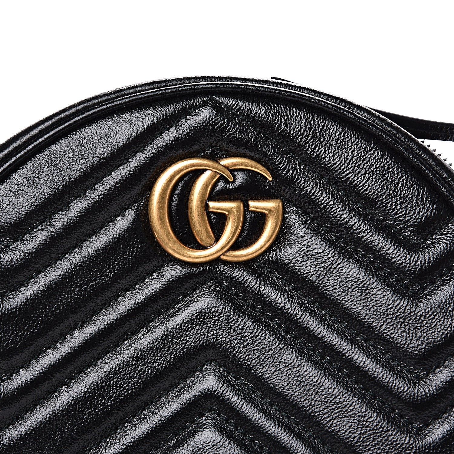 Gucci Azalea Calfskin Matelasse Heart Mini GG Marmont Round Shoulder Bag Black 9 of 9