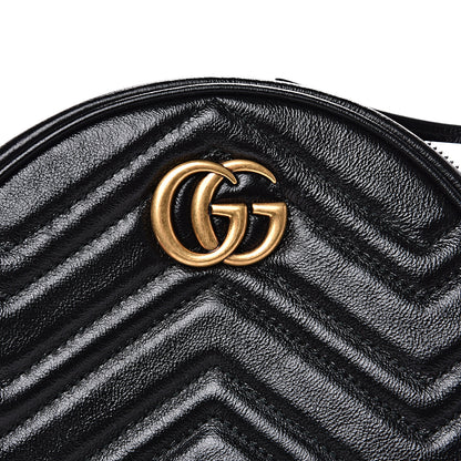 Gucci Azalea Calfskin Matelasse Heart Mini GG Marmont Round Shoulder Bag Black 9 of 9
