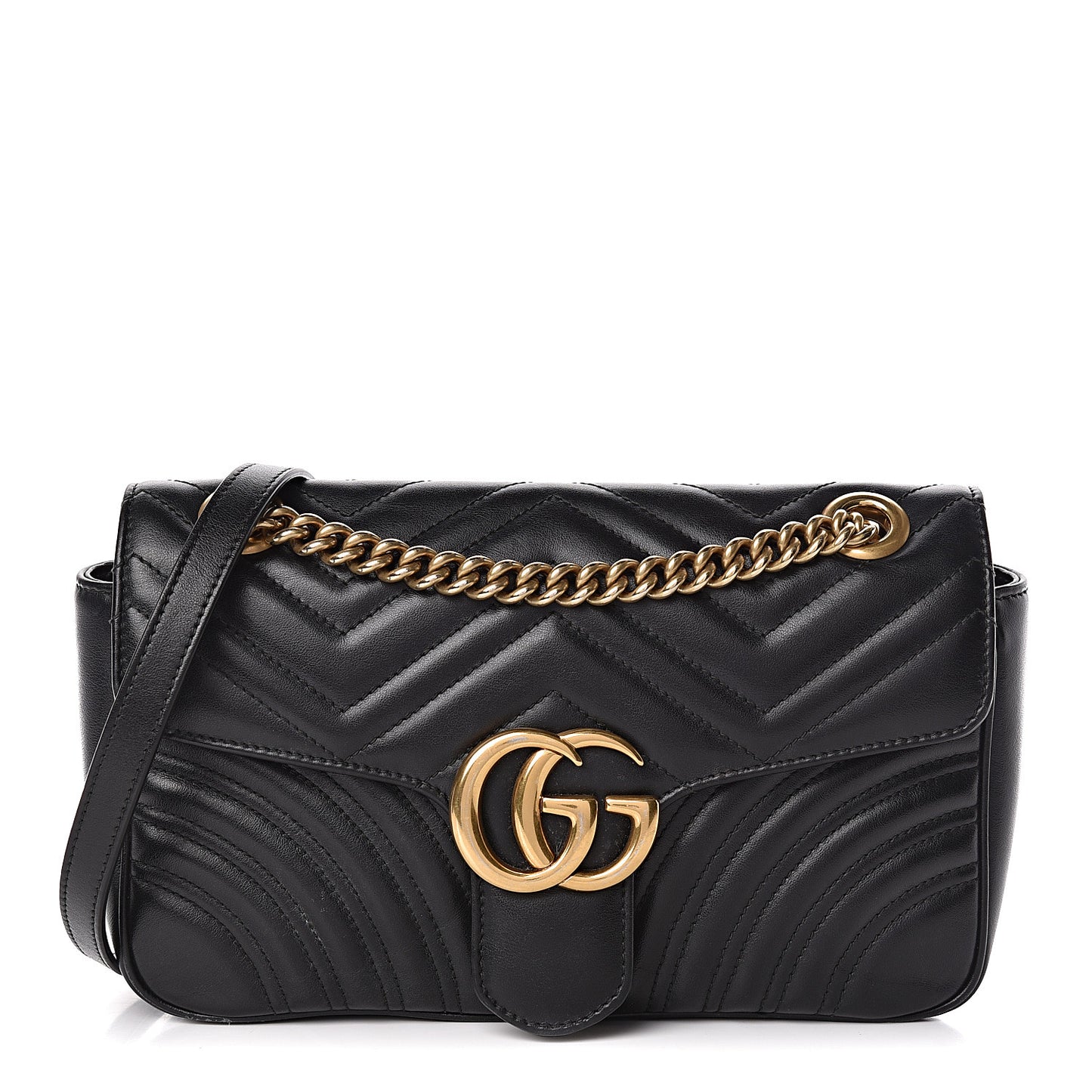 Calfskin Matelasse Small GG Marmont Shoulder Bag Black