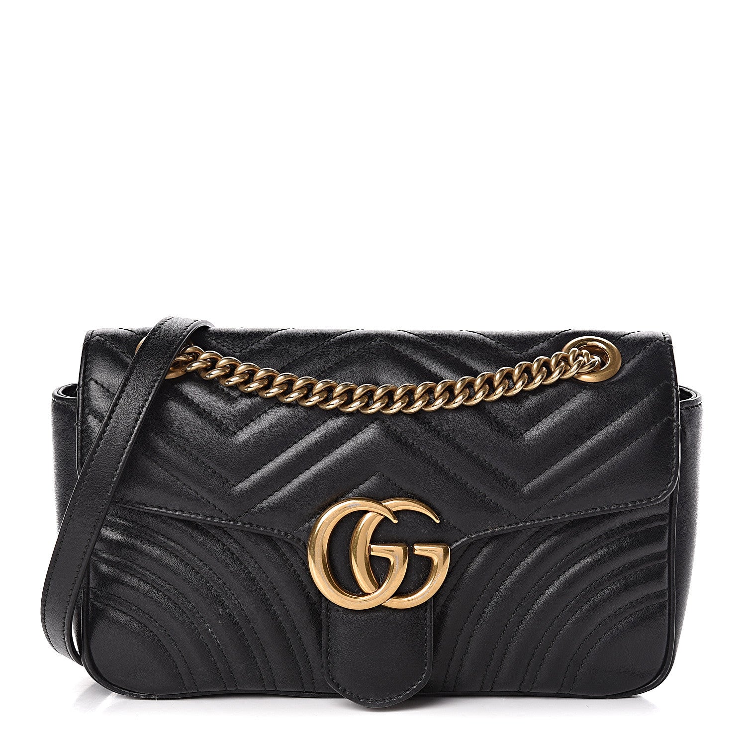 Gucci Calfskin Matelasse Small GG Marmont Shoulder Bag Black 1 of 18