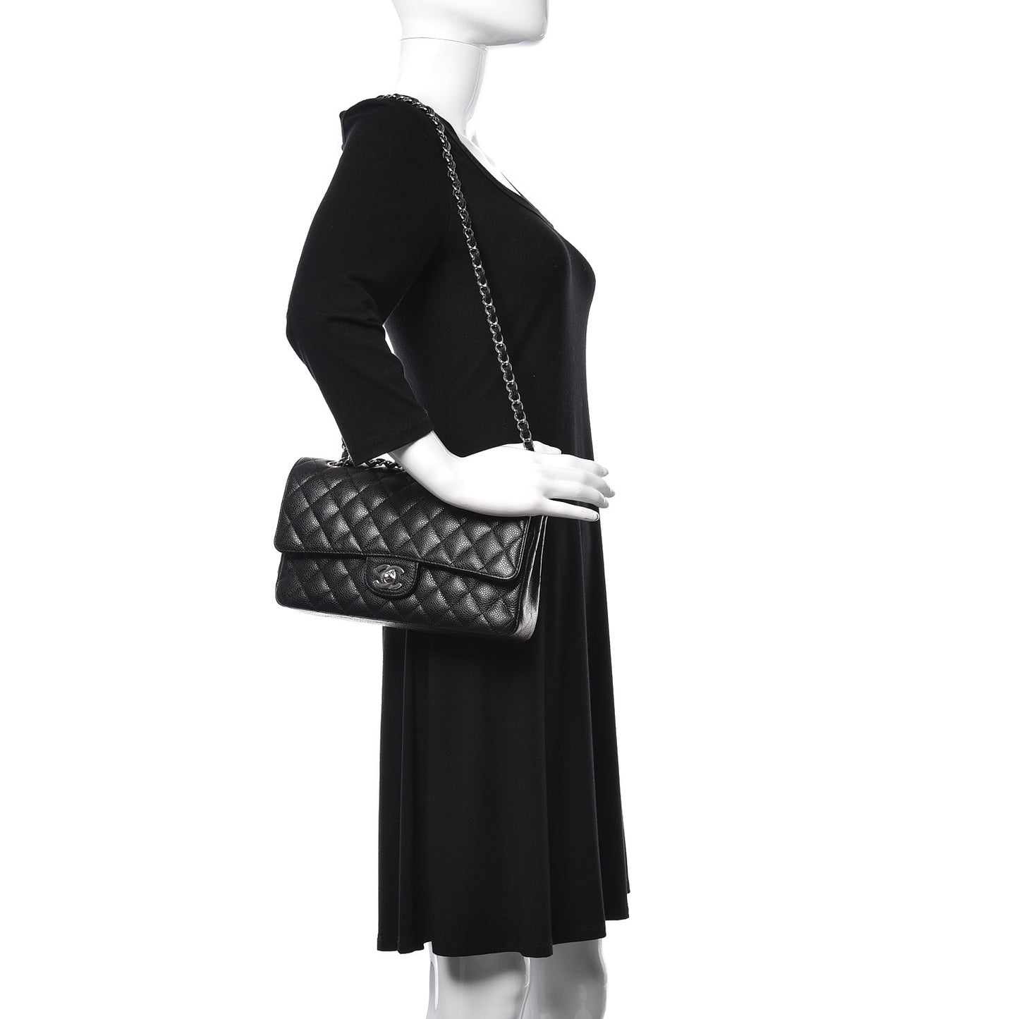 Caviar Quilted Medium Double Flap Black