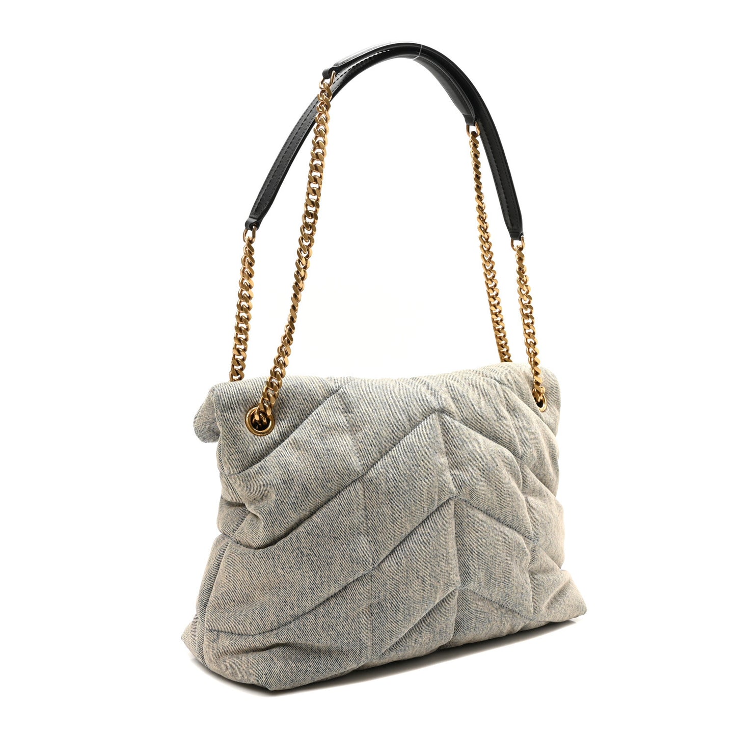 Denim Quilted Medium Loulou Puffer Monogram Chain Satchel Azur