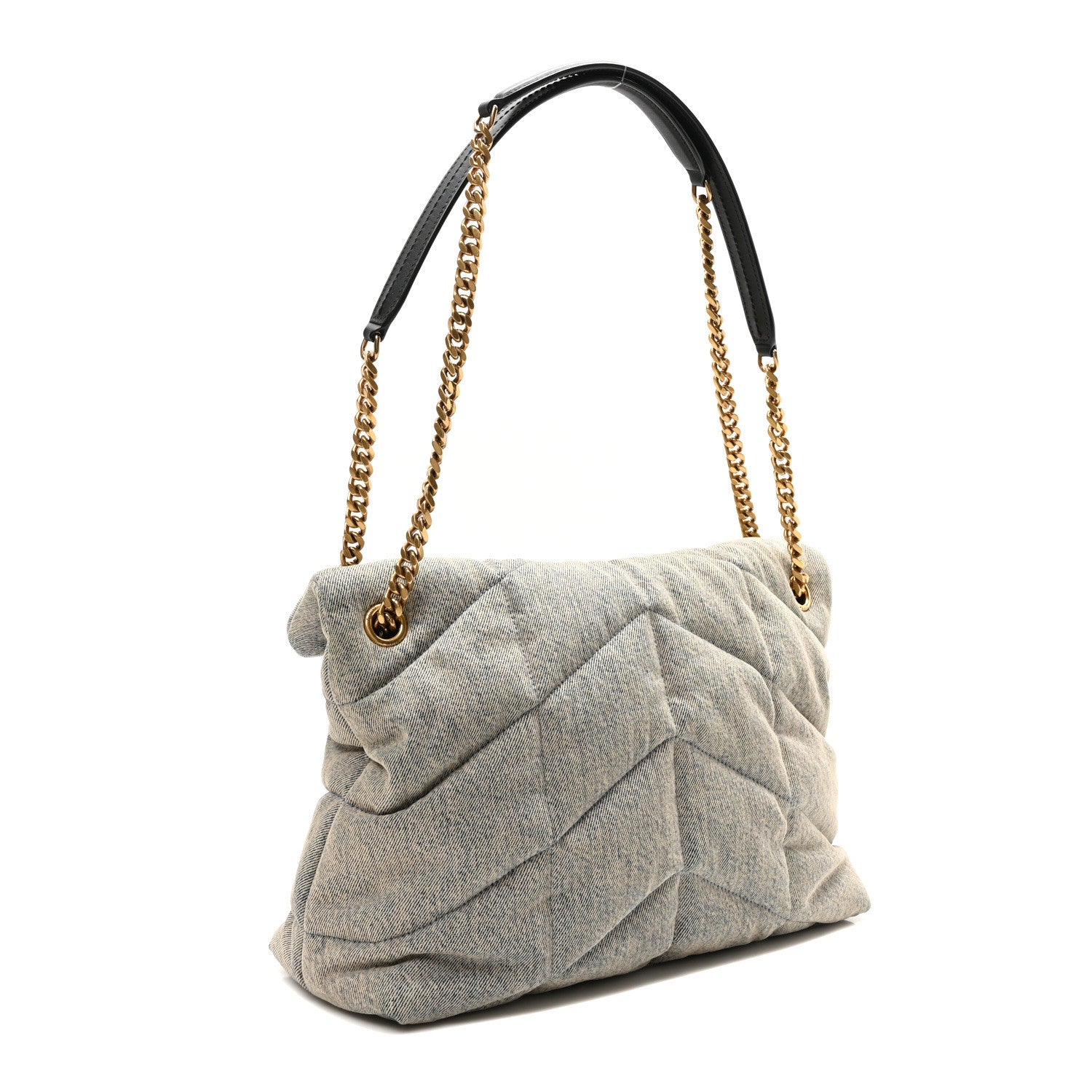 Saint Laurent Denim Quilted Medium Loulou Puffer Monogram Chain Satchel Azur 2 of 8