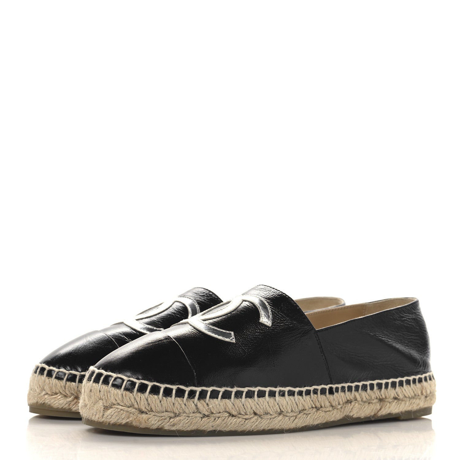 Chanel Patent Calfskin Metallic Goatskin CC Espadrilles 40 Black Silver 4 of 11