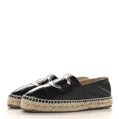 Chanel Patent Calfskin Metallic Goatskin CC Espadrilles 40 Black Silver 4 of 11