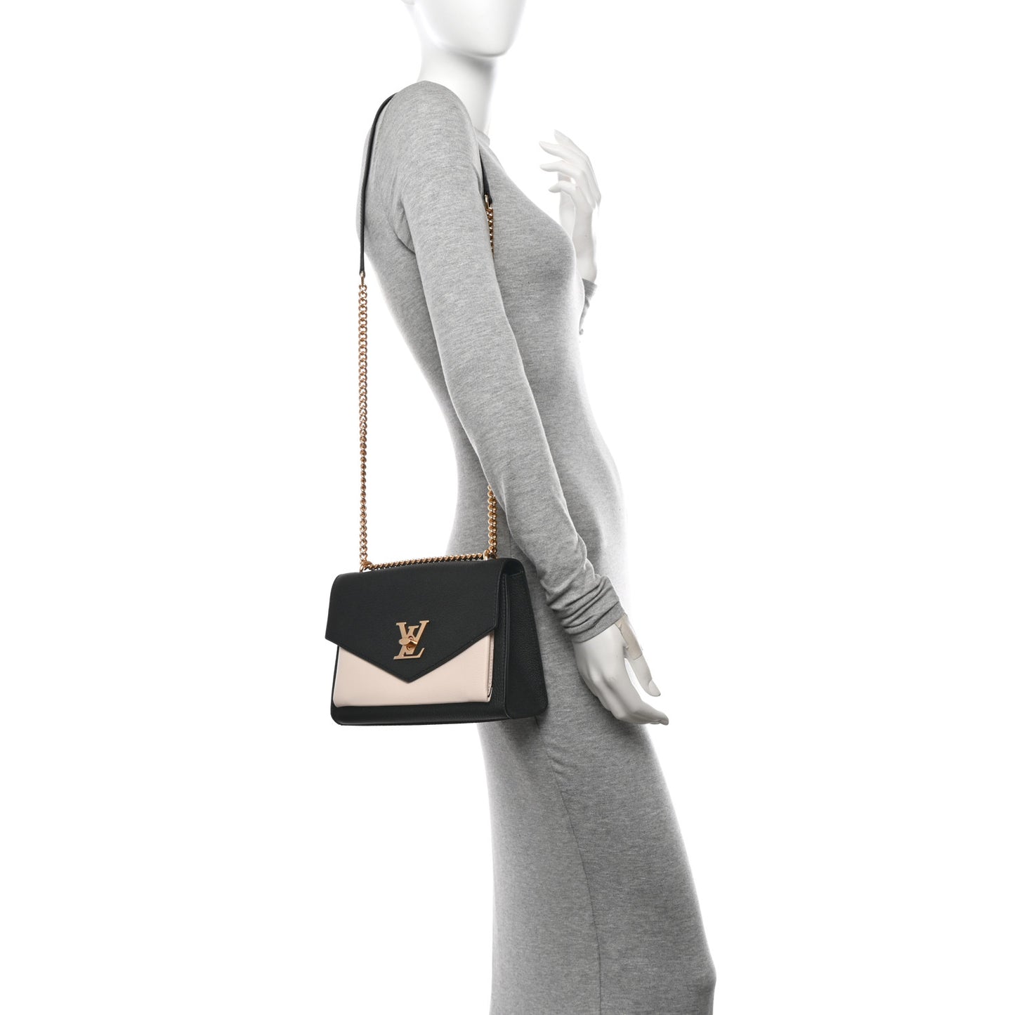 Soft Calfskin Mylockme Chain Bag BB Black Creme