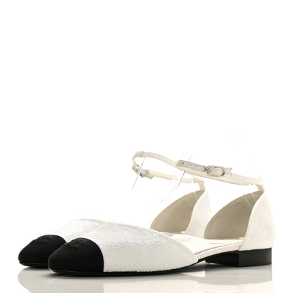 Chanel Sequin Grosgrain Cap Toe CC Ankle Strap Sandals 42 White Black 3 of 9