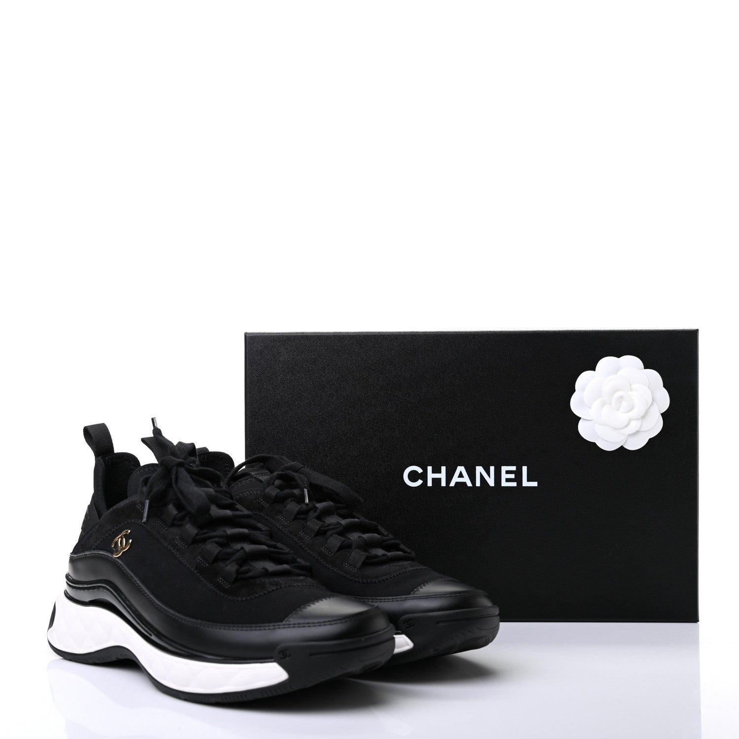 Chanel Fabric Calfskin Suede CC Sneakers 39 Black 6 of 6