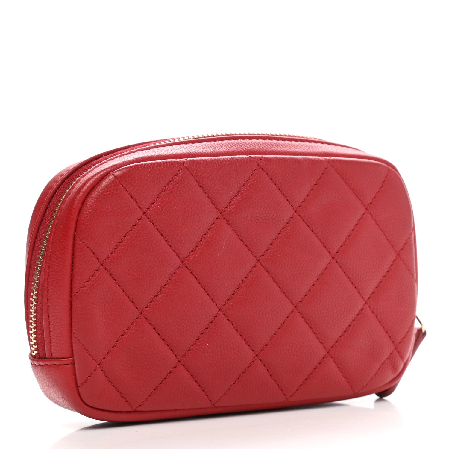 Chanel Caviar Quilted Small Curvy Pouch Cosmetic Case Dark Red 3 of 7