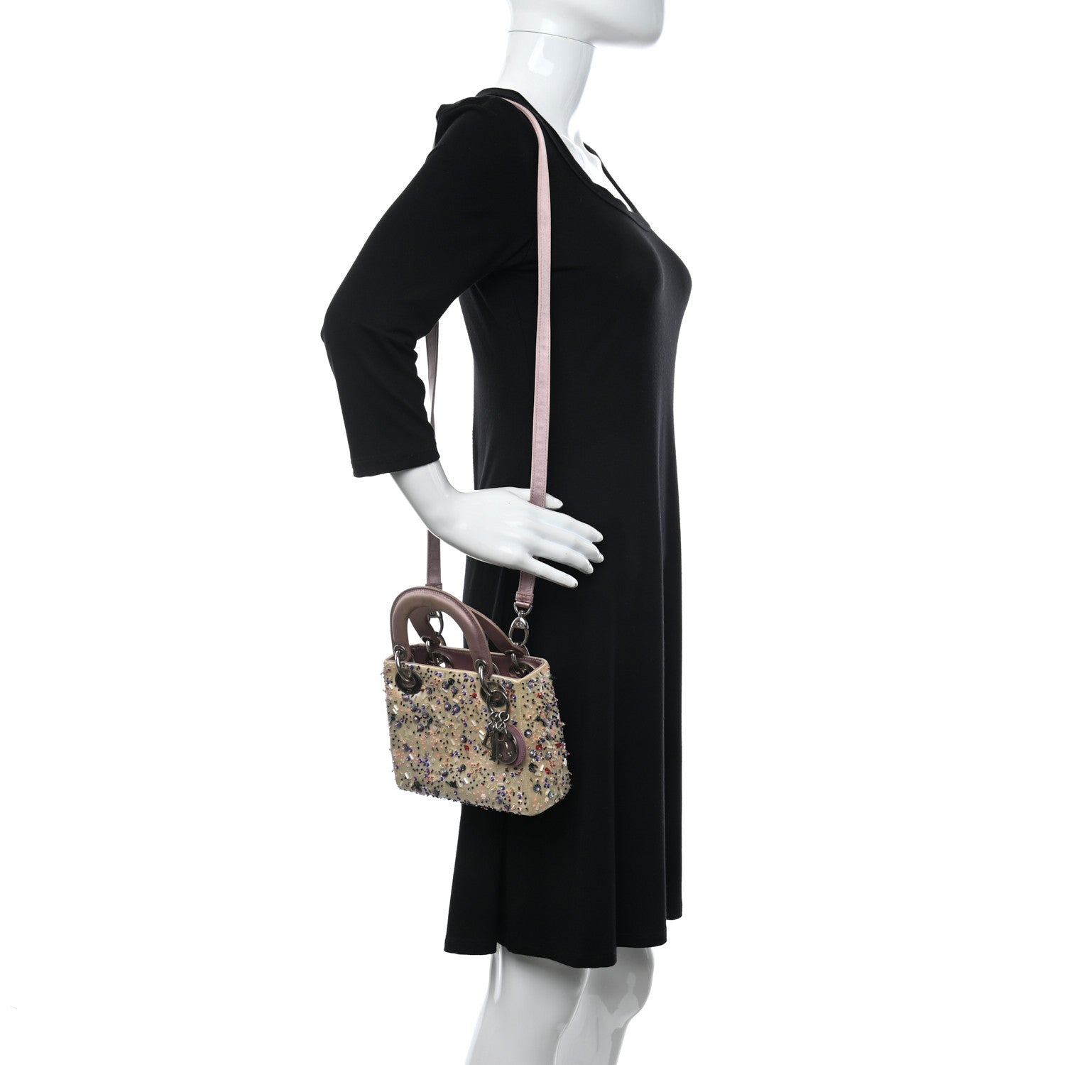 Christian Dior Satin Embroidered Beaded Mini Lady Dior Pink Multicolor 2 of 15