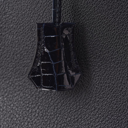 Hermes Clemence Novillo Shiny Niloticus Crocodile Birkin Touch 30 Black Bleu Marine 25 of 32