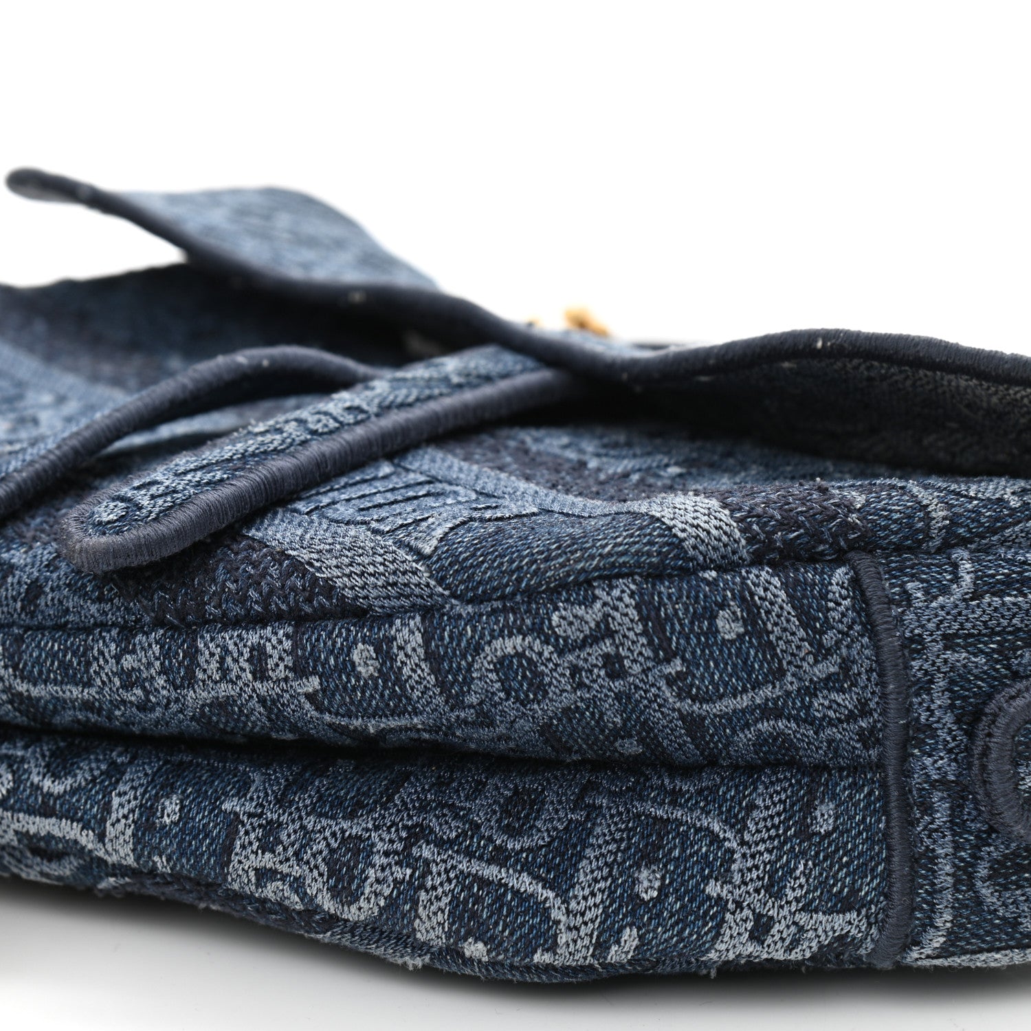Christian Dior Oblique Embroidered Saddle Bag Denim Blue 10 of 10