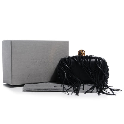 Alexander McQueen Leather Fringe Crystal Skull Box Clutch Black 10 of 10