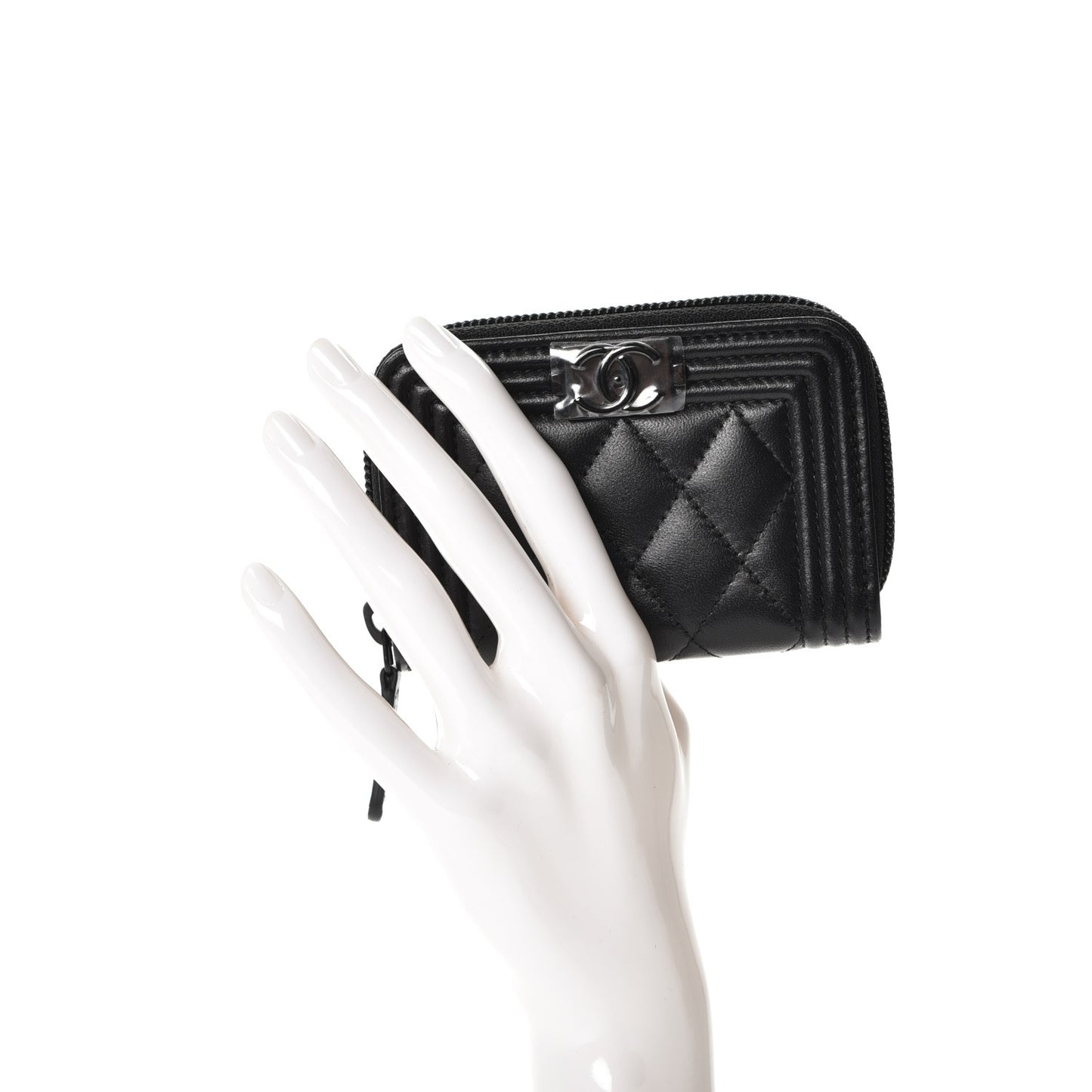 Lambskin Quilted Zip Around Boy Coin Purse Wallet So Black