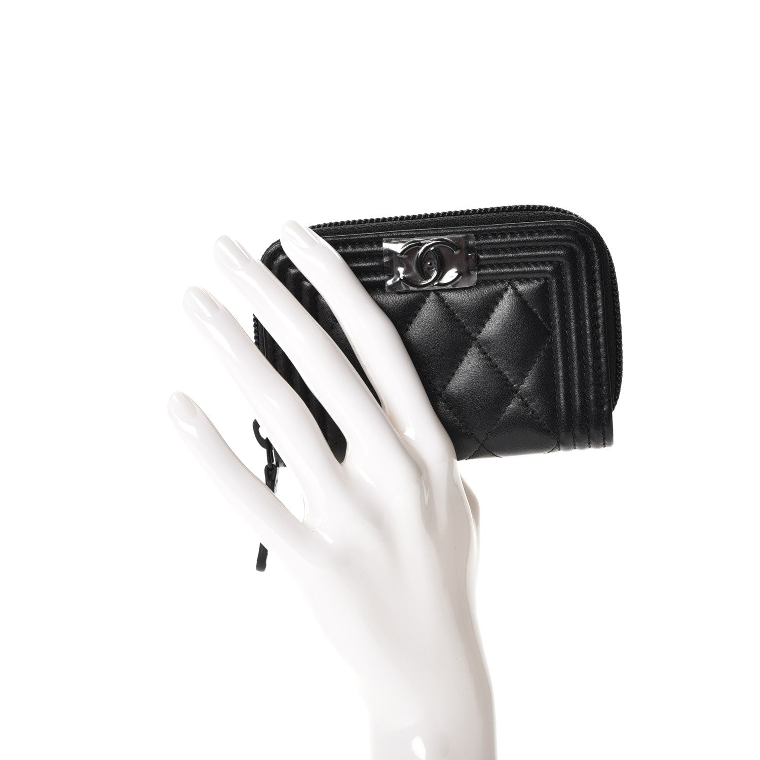 Chanel Lambskin Quilted Zip Around Boy Coin Purse Wallet So Black 2 of 7