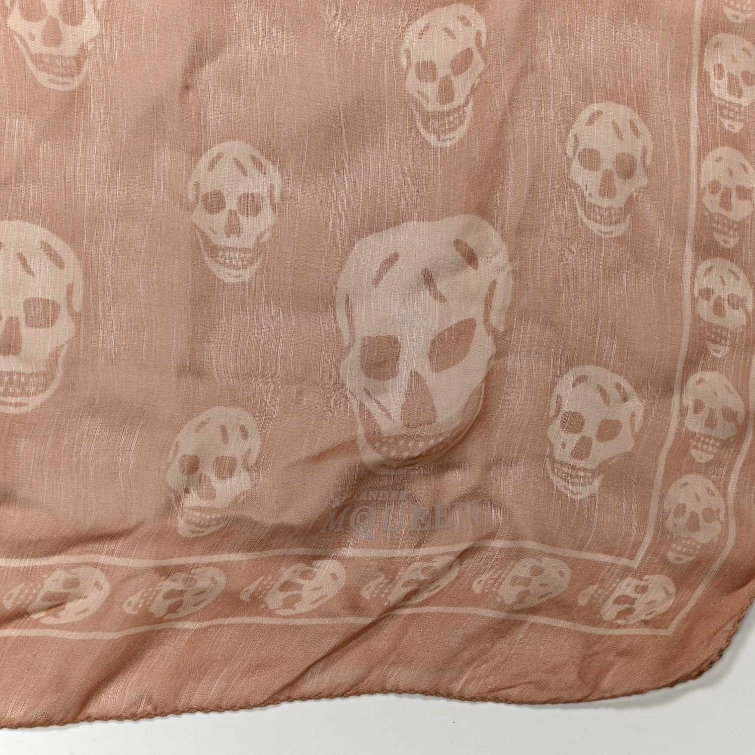 Alexander McQueen Silk Chiffon Skull Scarf Beige Pink 3 of 5