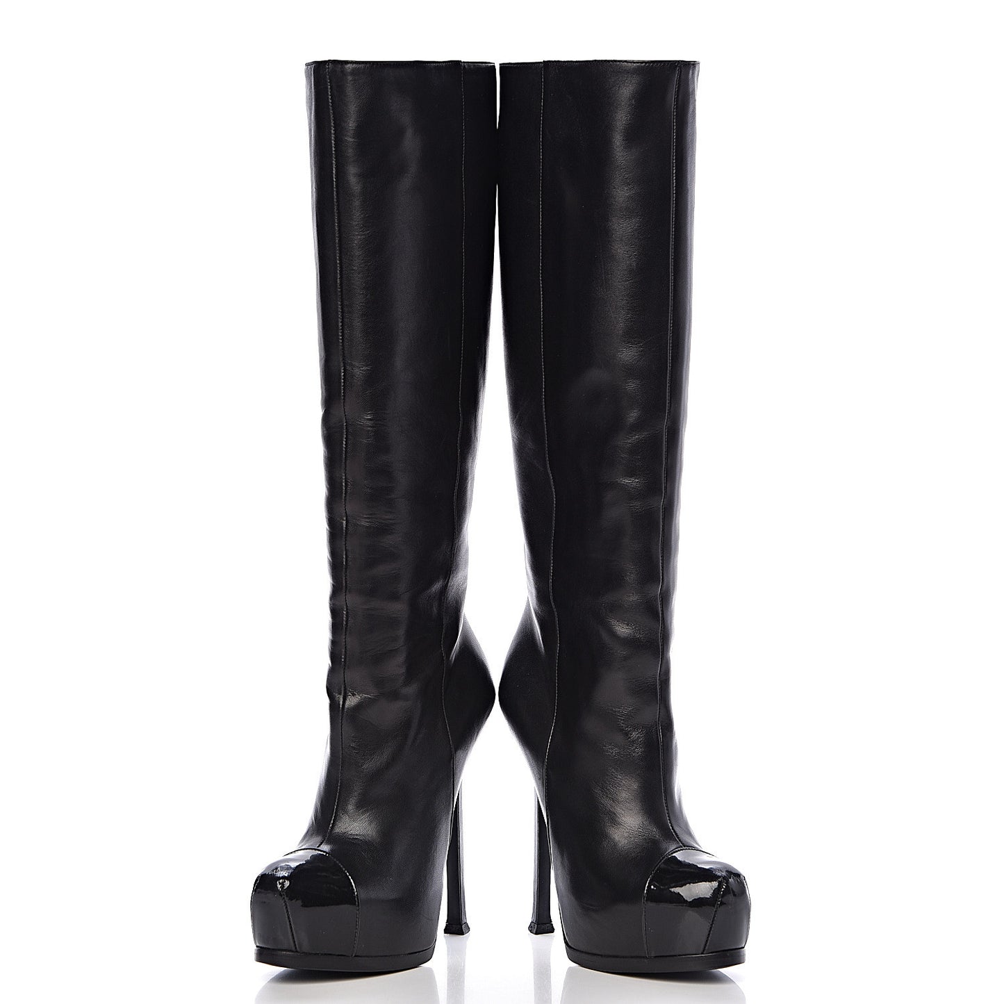 Nappa Vernice Cap Toe Platform Knee High Boots 37 Black