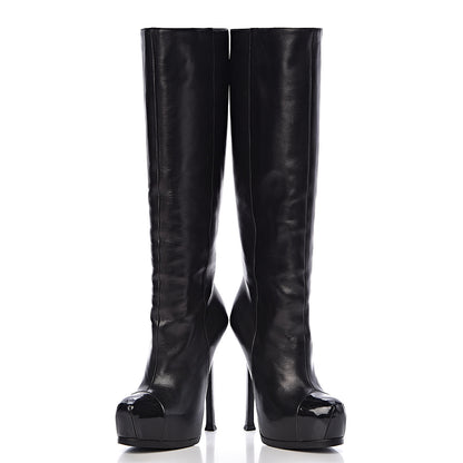 Saint Laurent Nappa Vernice Cap Toe Platform Knee High Boots 37 Black 6 of 12