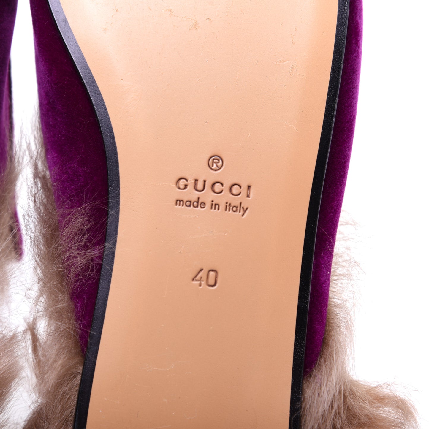 Velvet Fur Womens Princetown Slippers 40 Fucsia Violet Cyclamen Natural