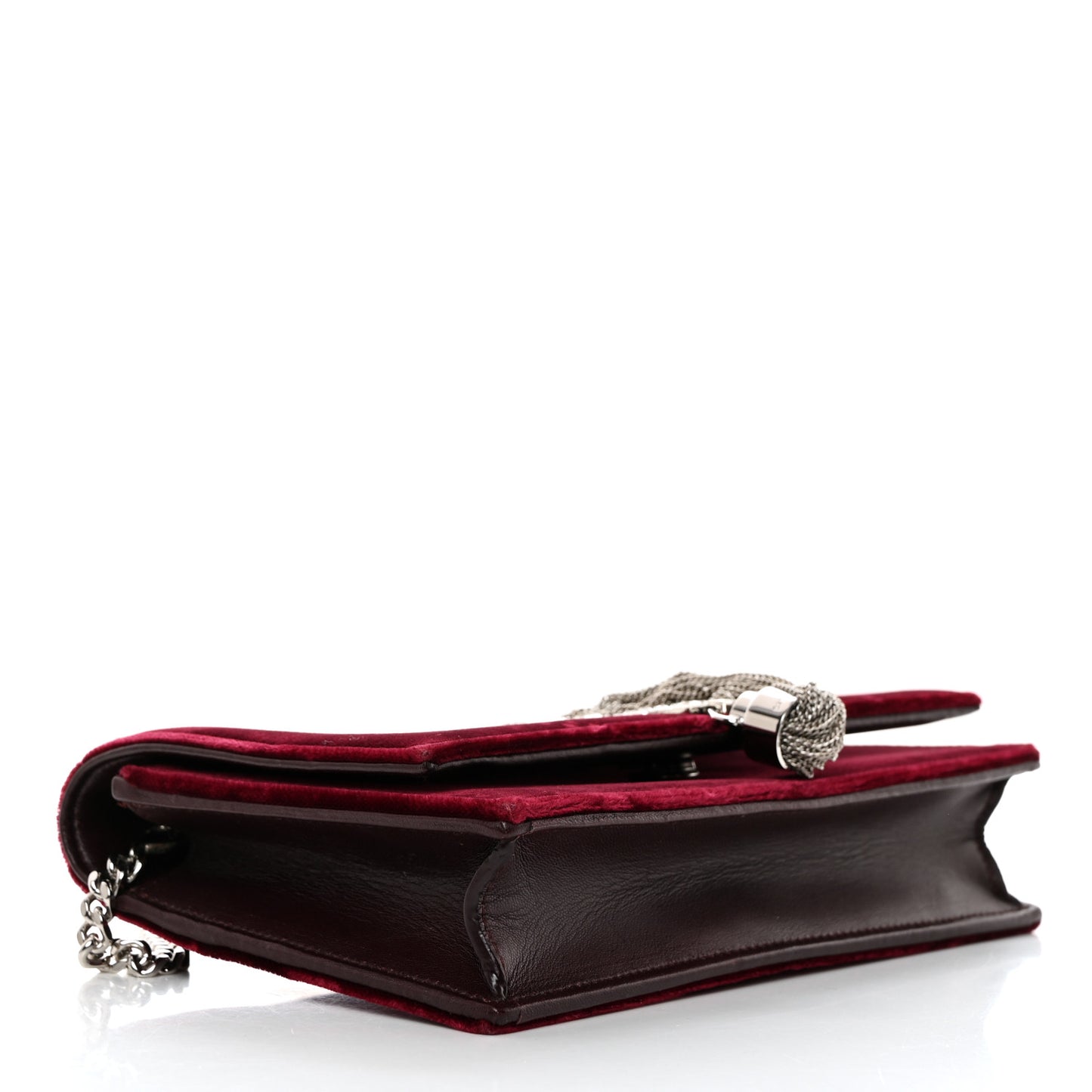 Velvet Crystal Monogram Kate Tassel Shoulder Bag Burgundy