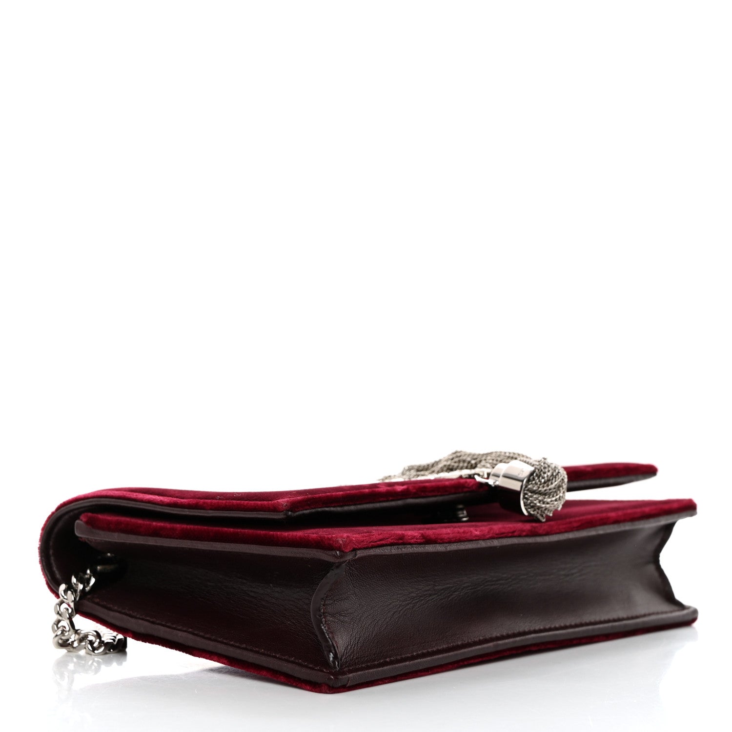 Saint Laurent Velvet Crystal Monogram Kate Tassel Shoulder Bag Burgundy 4 of 10