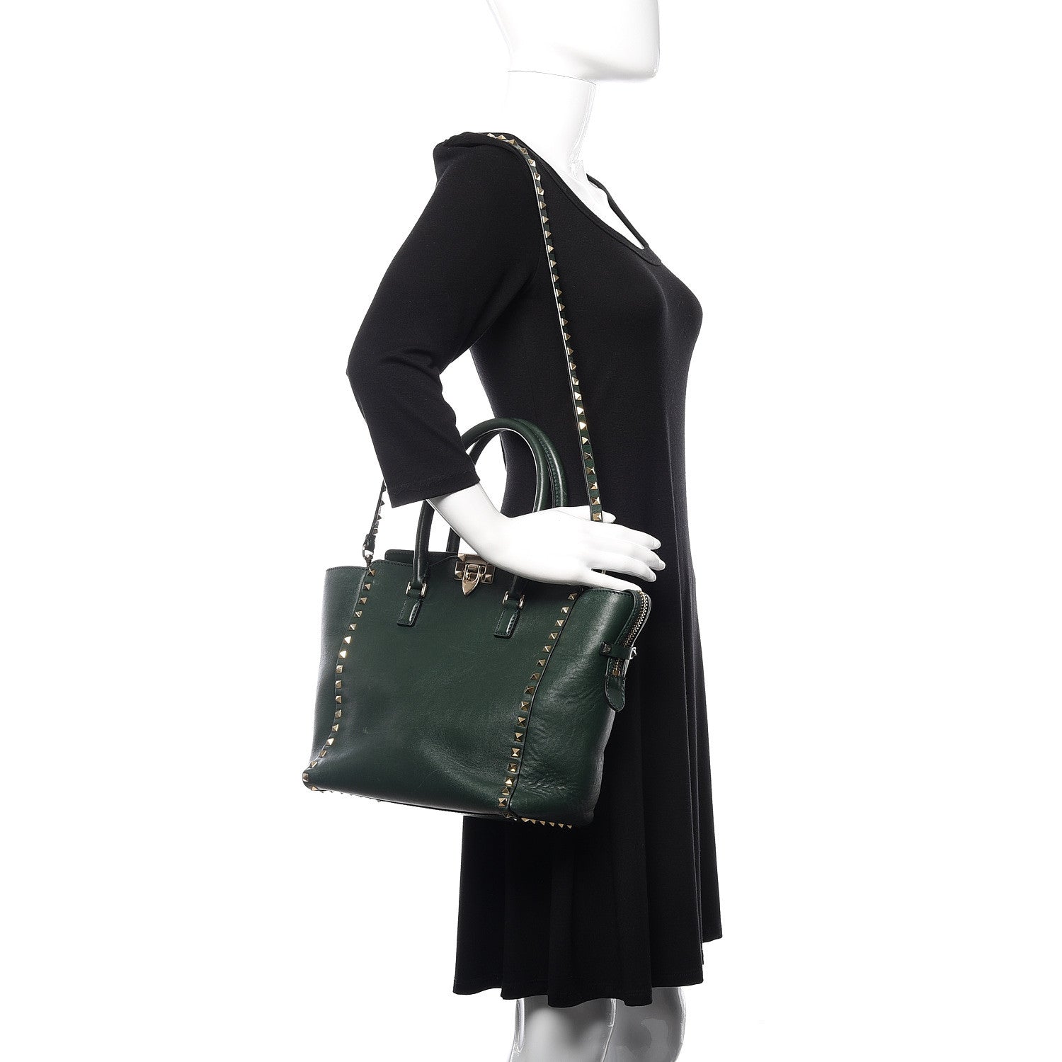 Valentino Garavani Vitello Rockstud Double Handle Tote Green 2 of 15