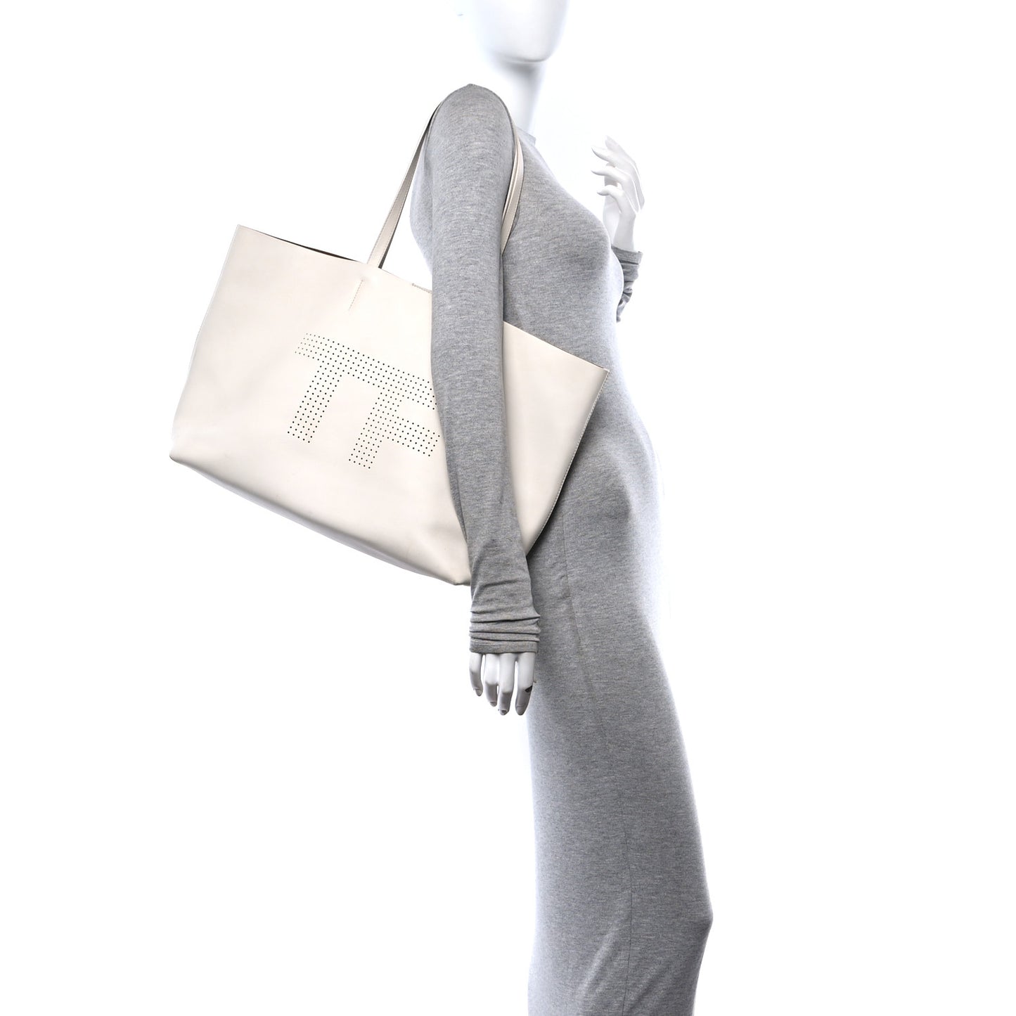 Calfskin Perforated Logo Tote White