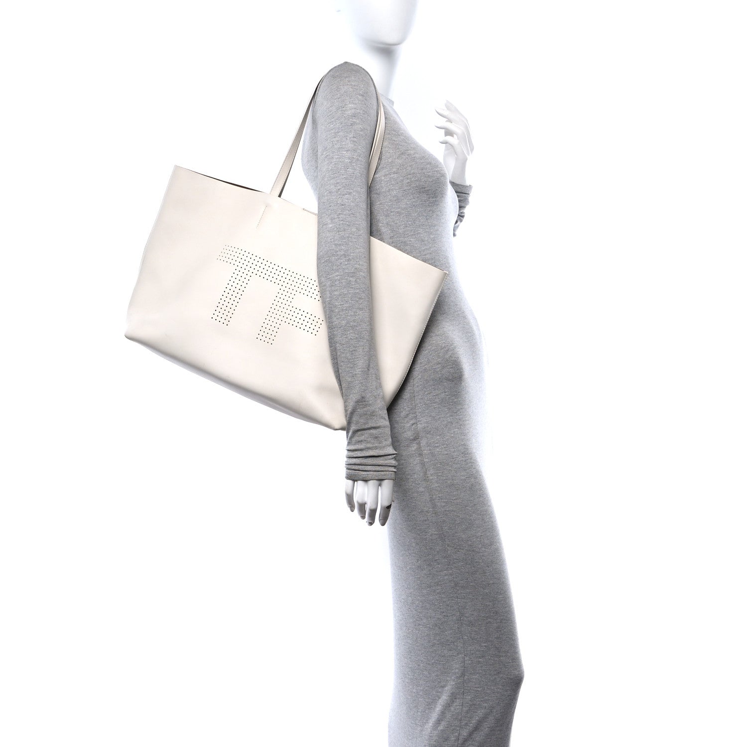 Tom Ford Calfskin Perforated Logo Tote White 2 of 11