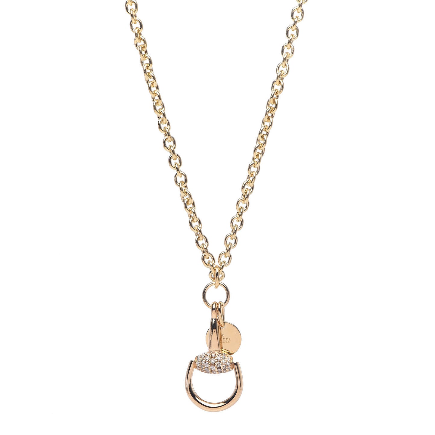 18K Yellow Gold Diamond Horsebit Pendant Necklace