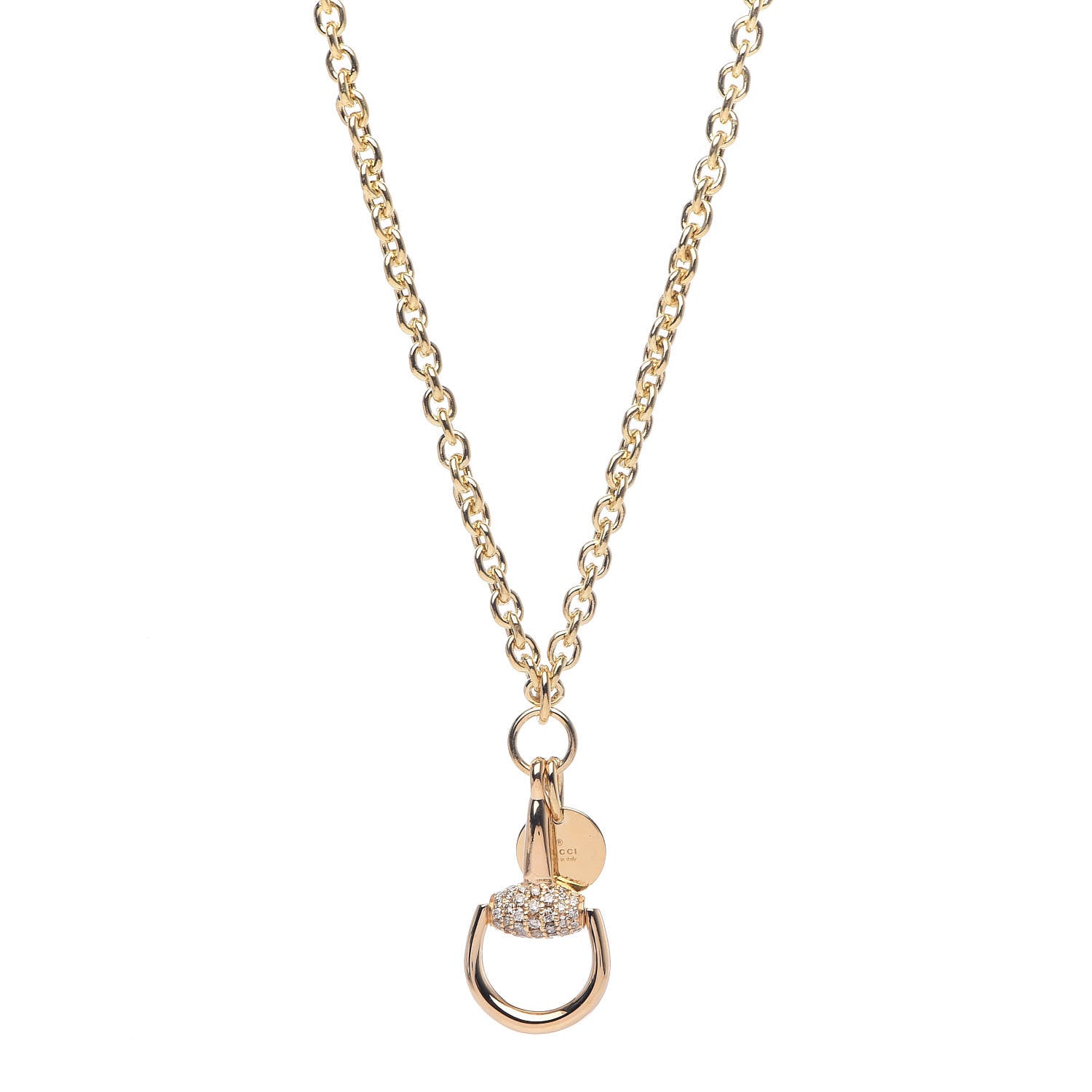 Gucci 18K Yellow Gold Diamond Horsebit Pendant Necklace 1 of 7