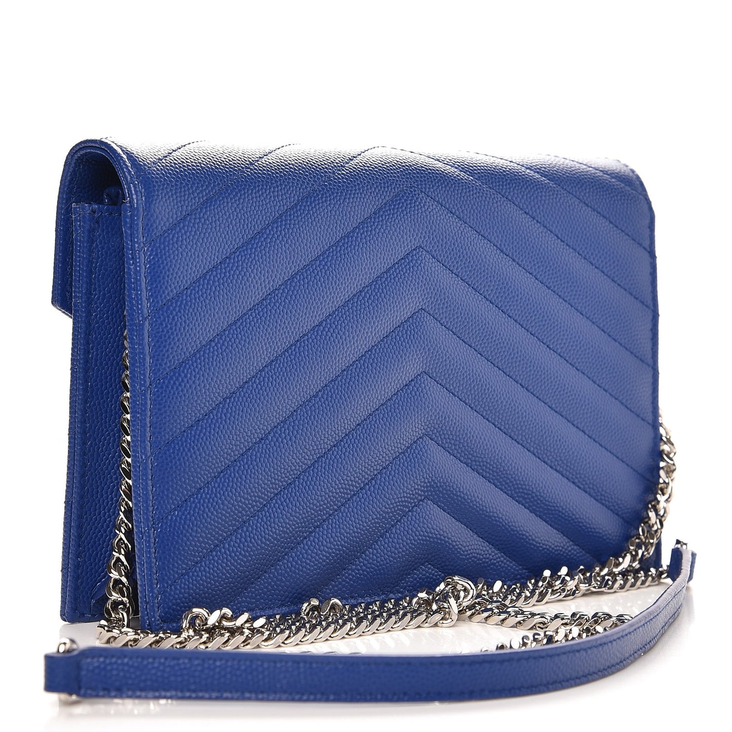Grain De Poudre Matelasse Chevron Monogram Envelope Chain Wallet Royal Blue