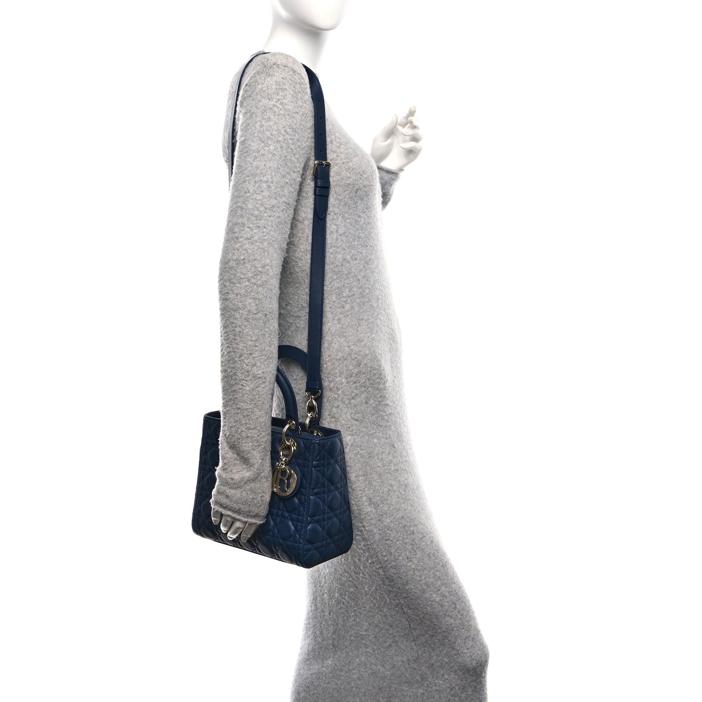 Grained Calfskin Cannage Medium Lady Dior Ocean Blue