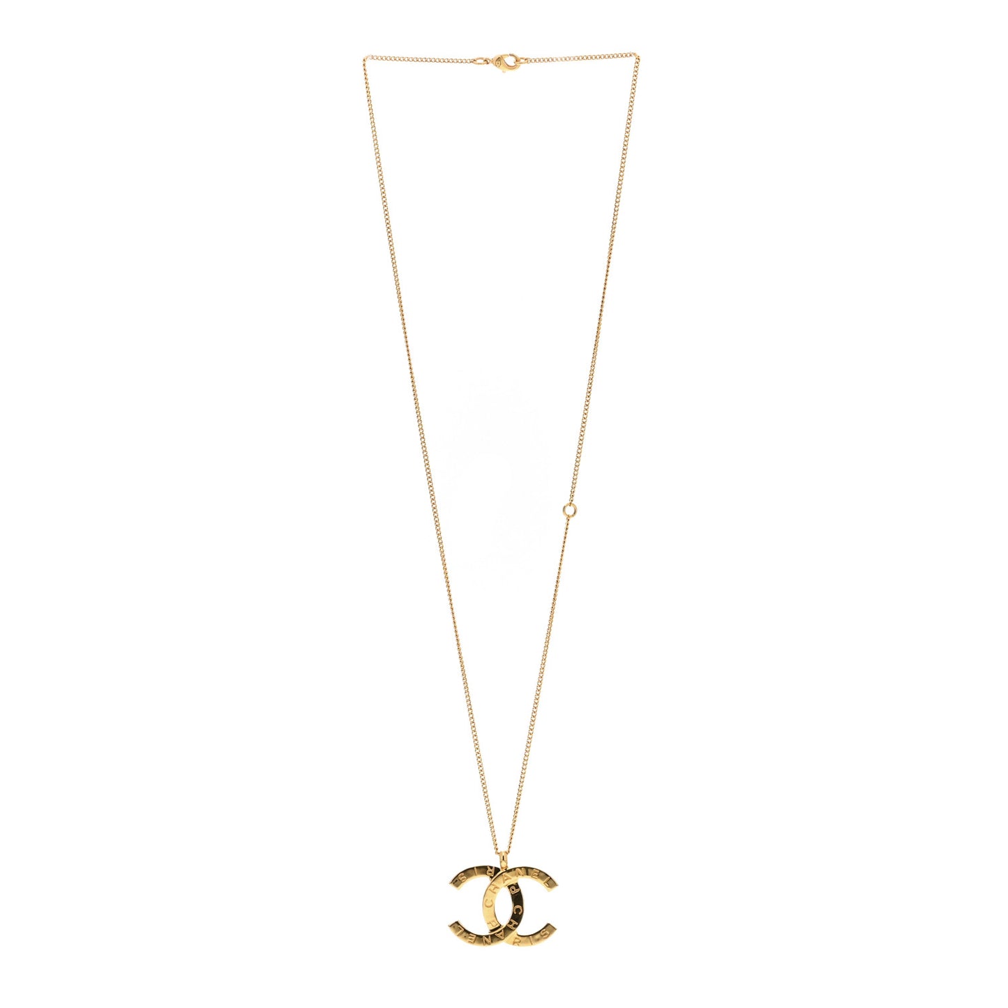 Metal CC Paris Button Necklace Gold