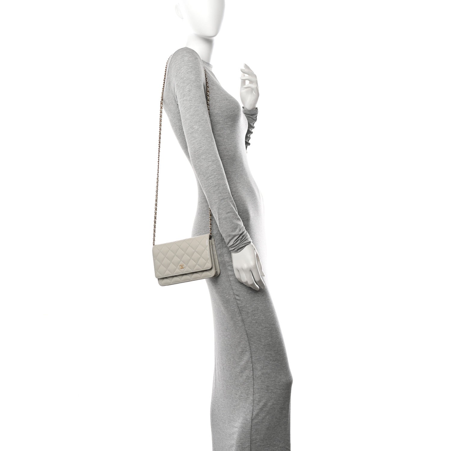 Chanel Caviar Quilted Wallet On Chain WOC Light Grey 2 of 11