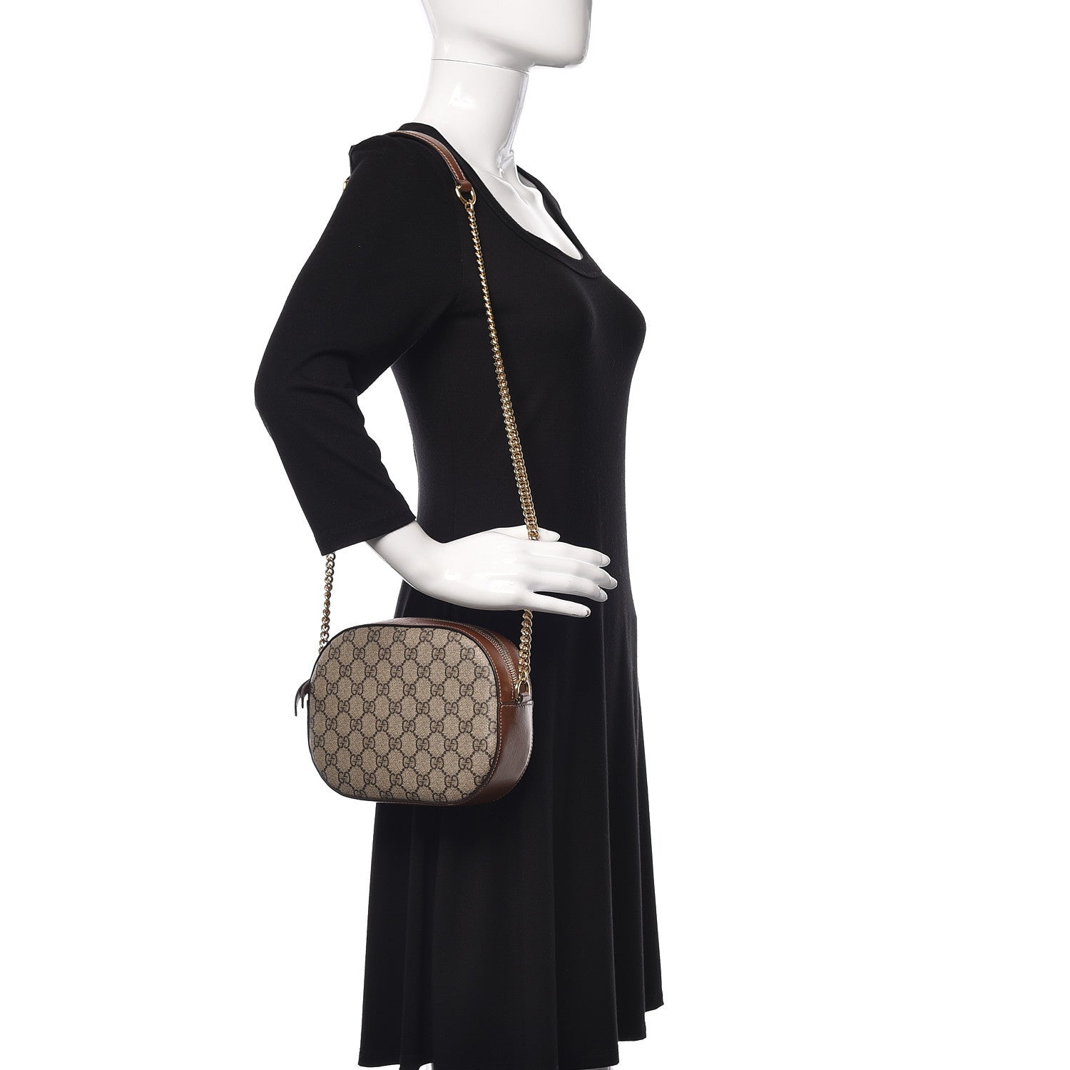 Gucci GG Supreme Monogram Cuoio Toscano Mini Chain Shoulder Bag Beige Ebony Cuir 2 of 10