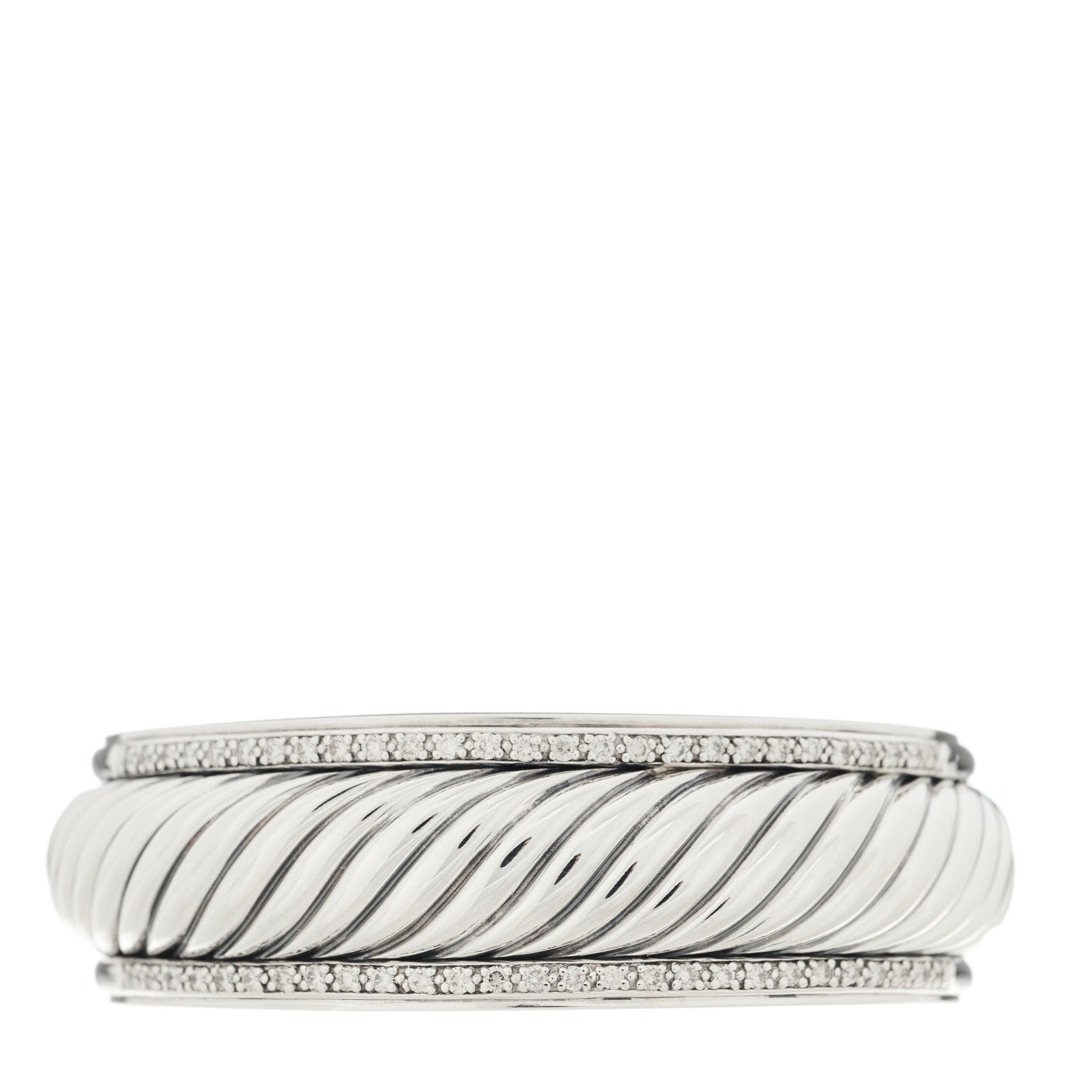 David Yurman Sterling Silver Diamond 20mm Sculpted Cable Cuff Bracelet 1 of 3