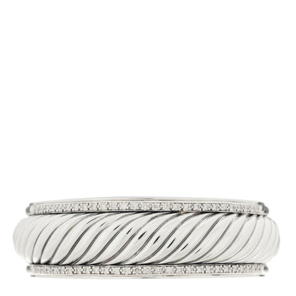 David Yurman Sterling Silver Diamond 20mm Sculpted Cable Cuff Bracelet 1 of 3