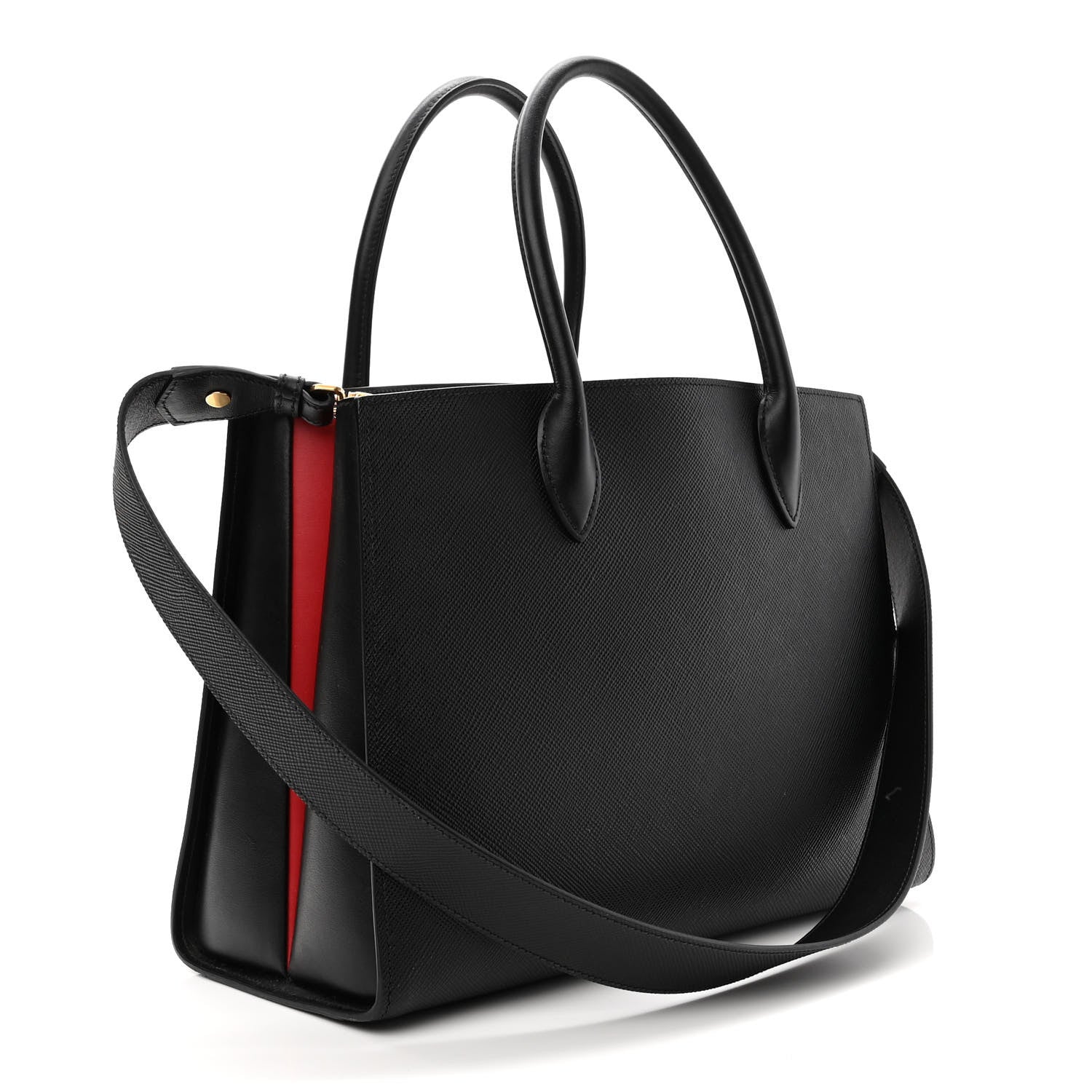 Prada Saffiano City Calfskin Large Bibliothèque Top Handle Black Fuoco 3 of 11
