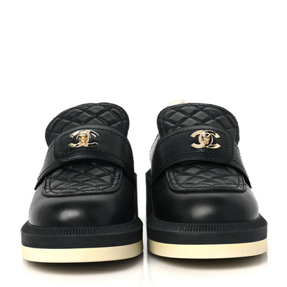 Chanel Lambskin Shearling Quilted CC Turnlock Loafers 40 Black 2 of 8