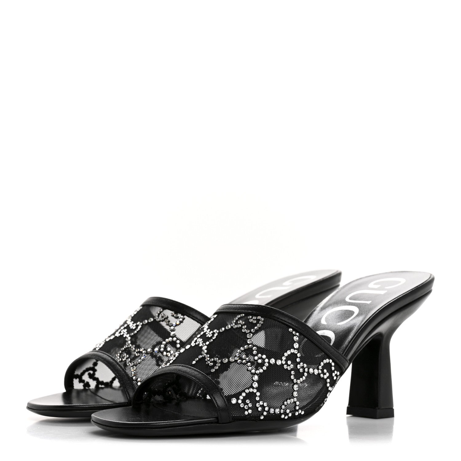 Gucci Tela Retino Kid Scamosciato Crystal GG Monogram Square Demi Mule Sandals 35.5 Black 4 of 9