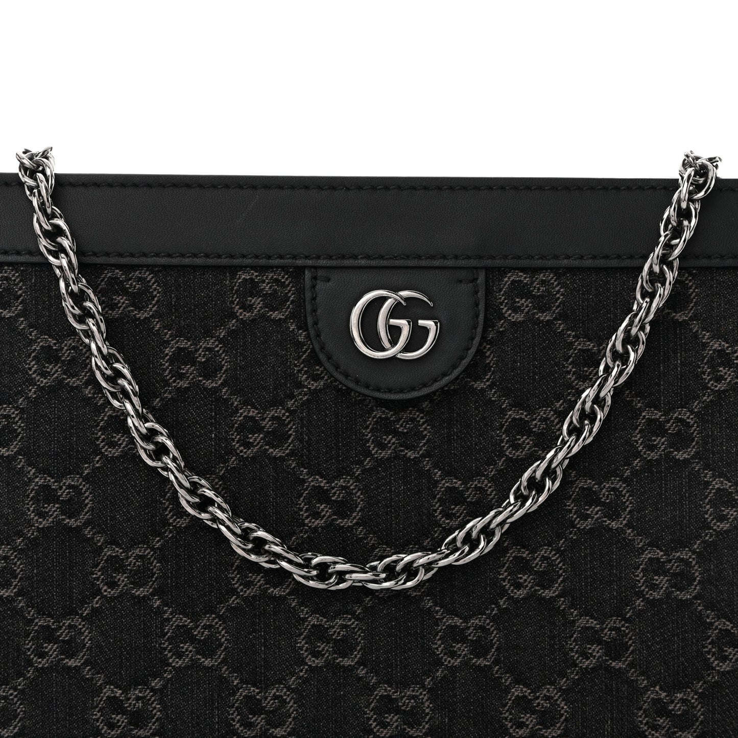 Jacquard Black Denim GG Monogram Chain Shoulder Bag Black Ivory