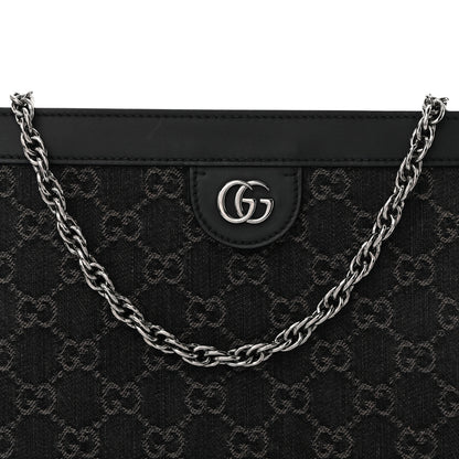 Gucci Jacquard Black Denim GG Monogram Chain Shoulder Bag Black Ivory 7 of 12