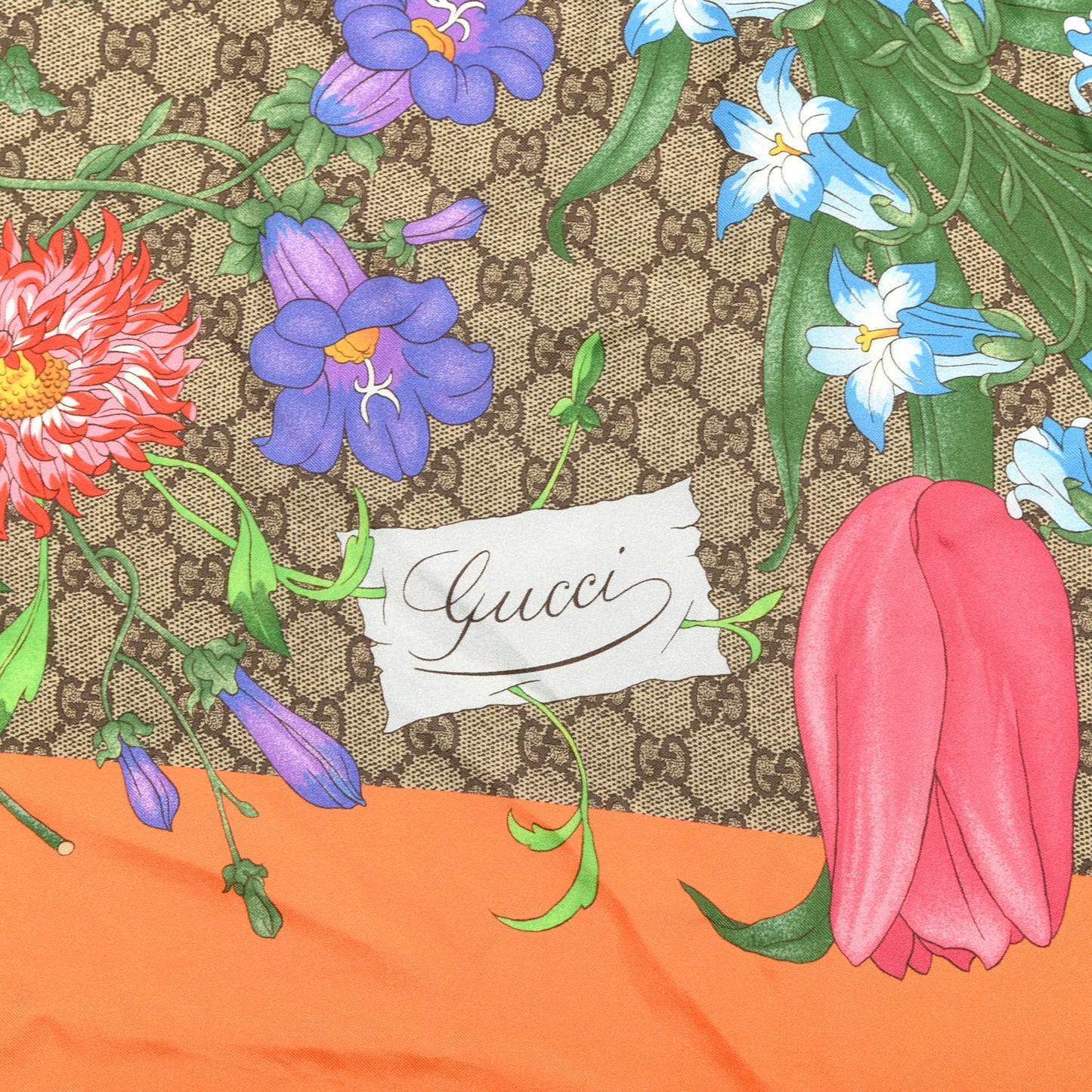 Silk Monogram Flora Fluo Square Scarf Orange