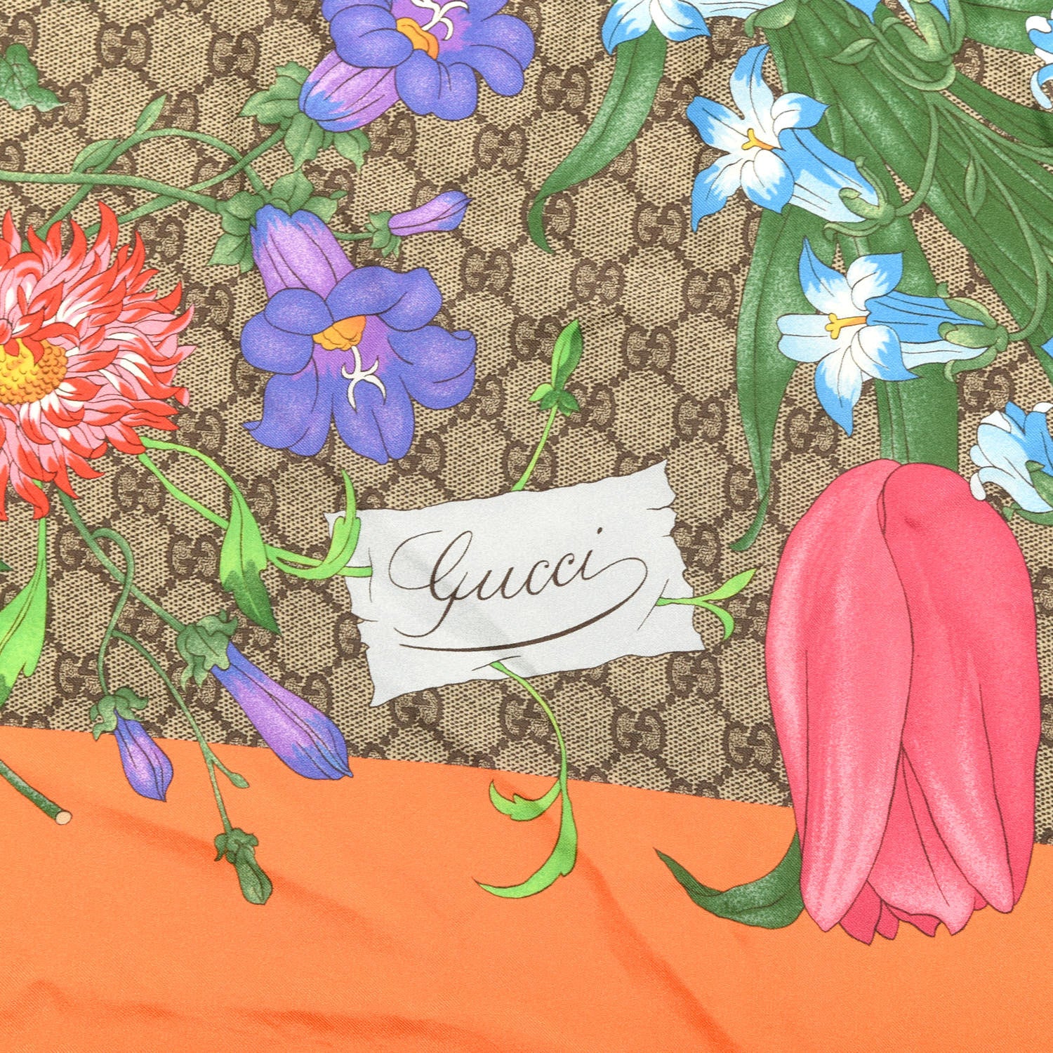 Gucci Silk Monogram Flora Fluo Square Scarf Orange 2 of 3