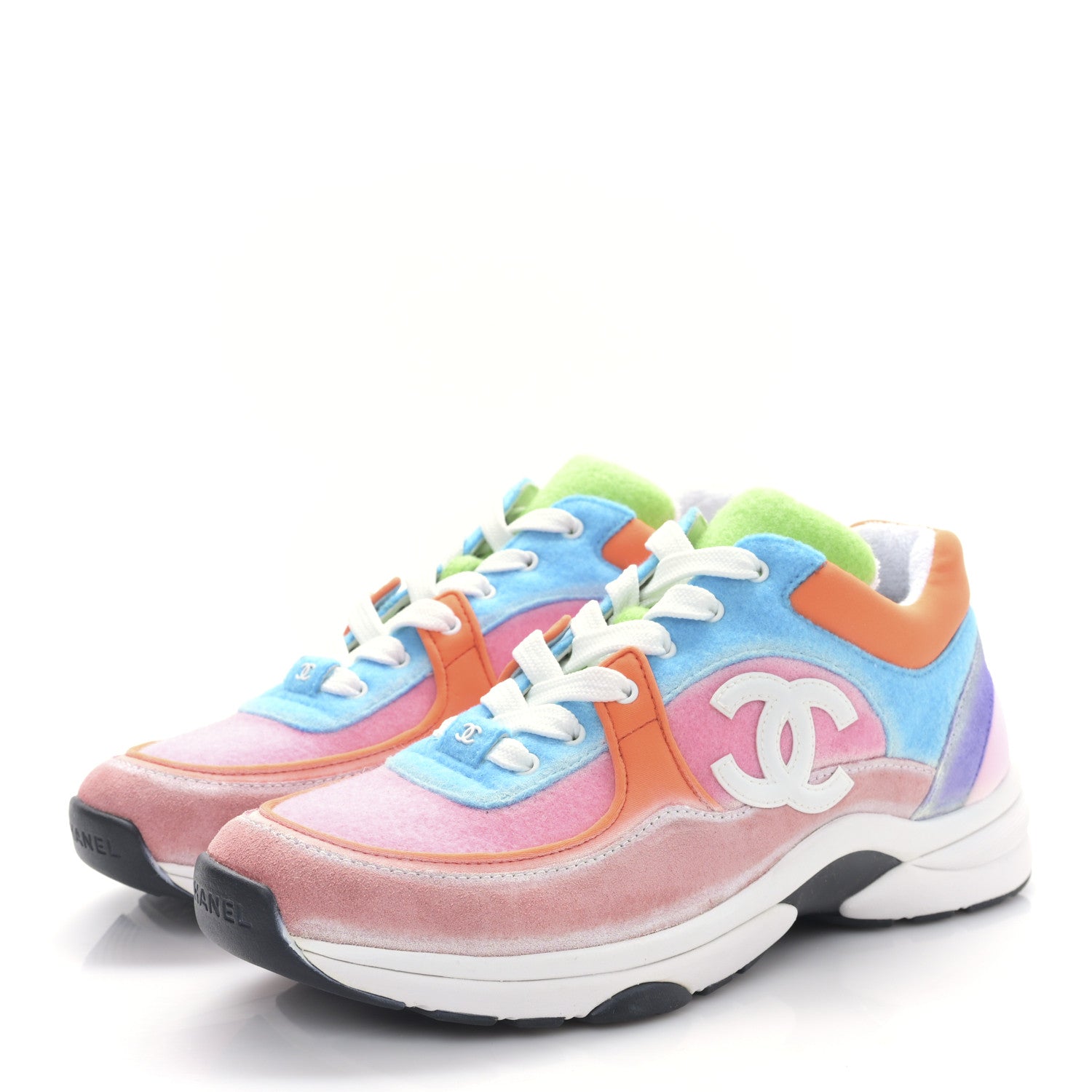 Chanel Fabric Suede Calfskin CC Sneakers 38.5 White Multicolor 3 of 8