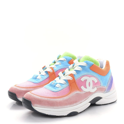 Chanel Fabric Suede Calfskin CC Sneakers 38.5 White Multicolor 3 of 8