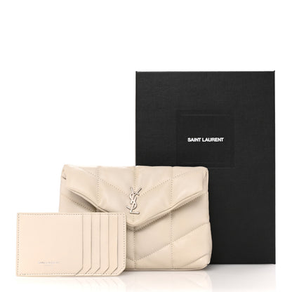 Saint Laurent Lambskin Monogram Loulou Puffer Pouch Clutch Crema Soft 9 of 9