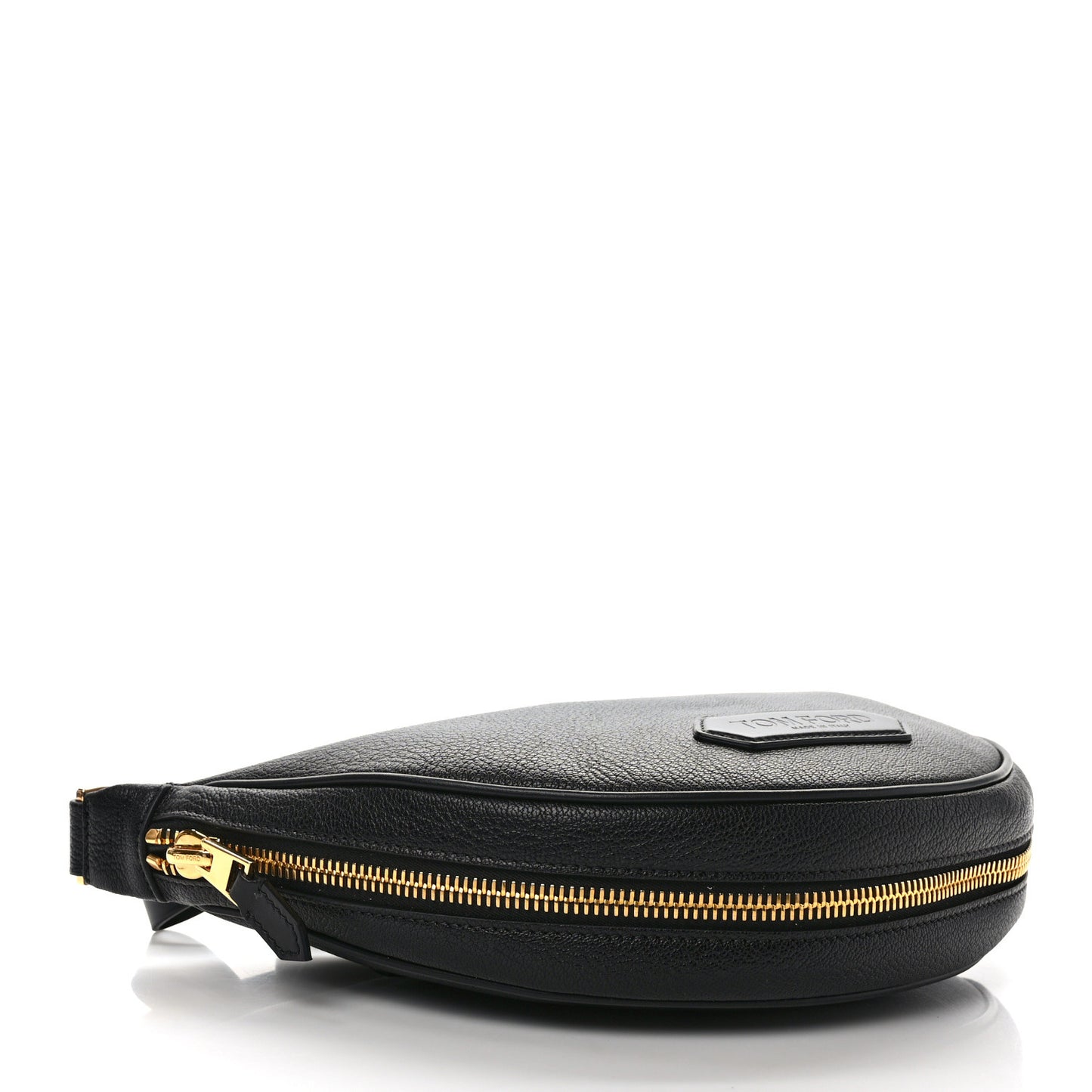 Grained Calfskin Zip Crescent Bag Black