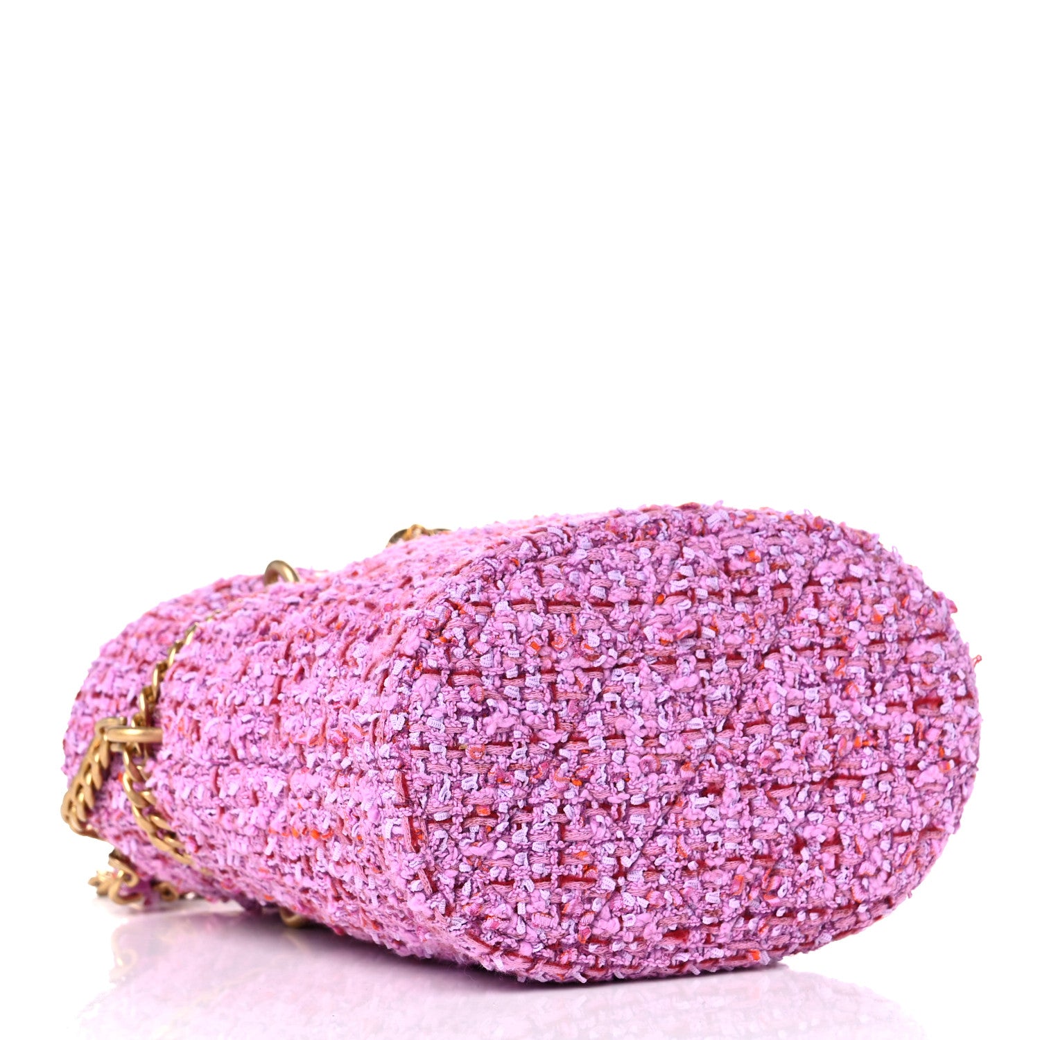 Chanel Tweed Enamel Quilted Pending CC Bucket Drawstring Bag Light Purple Pink Red 4 of 12