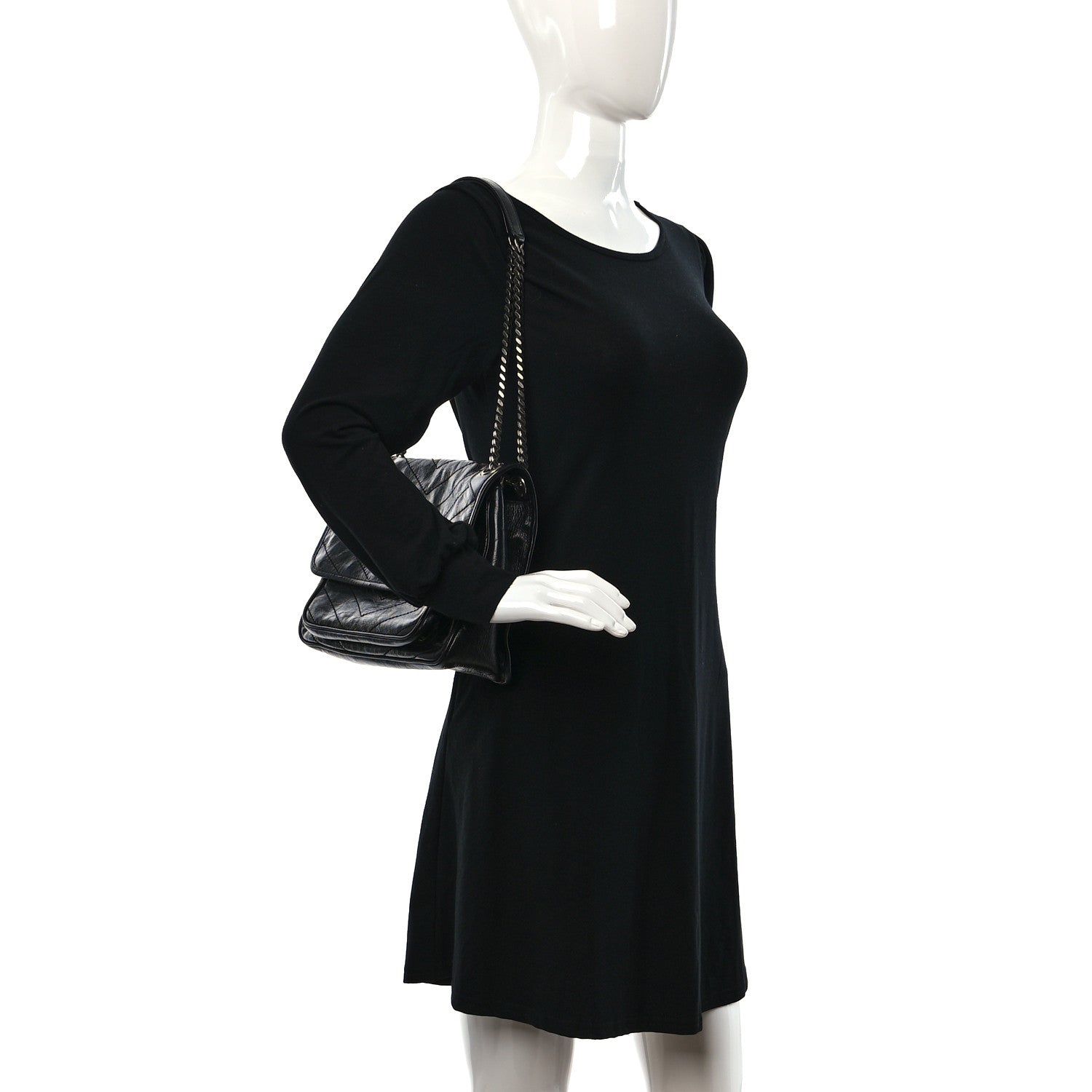 Saint Laurent Crinkled Calfskin Matelasse Monogram Medium Niki Chain Satchel Black 2 of 12
